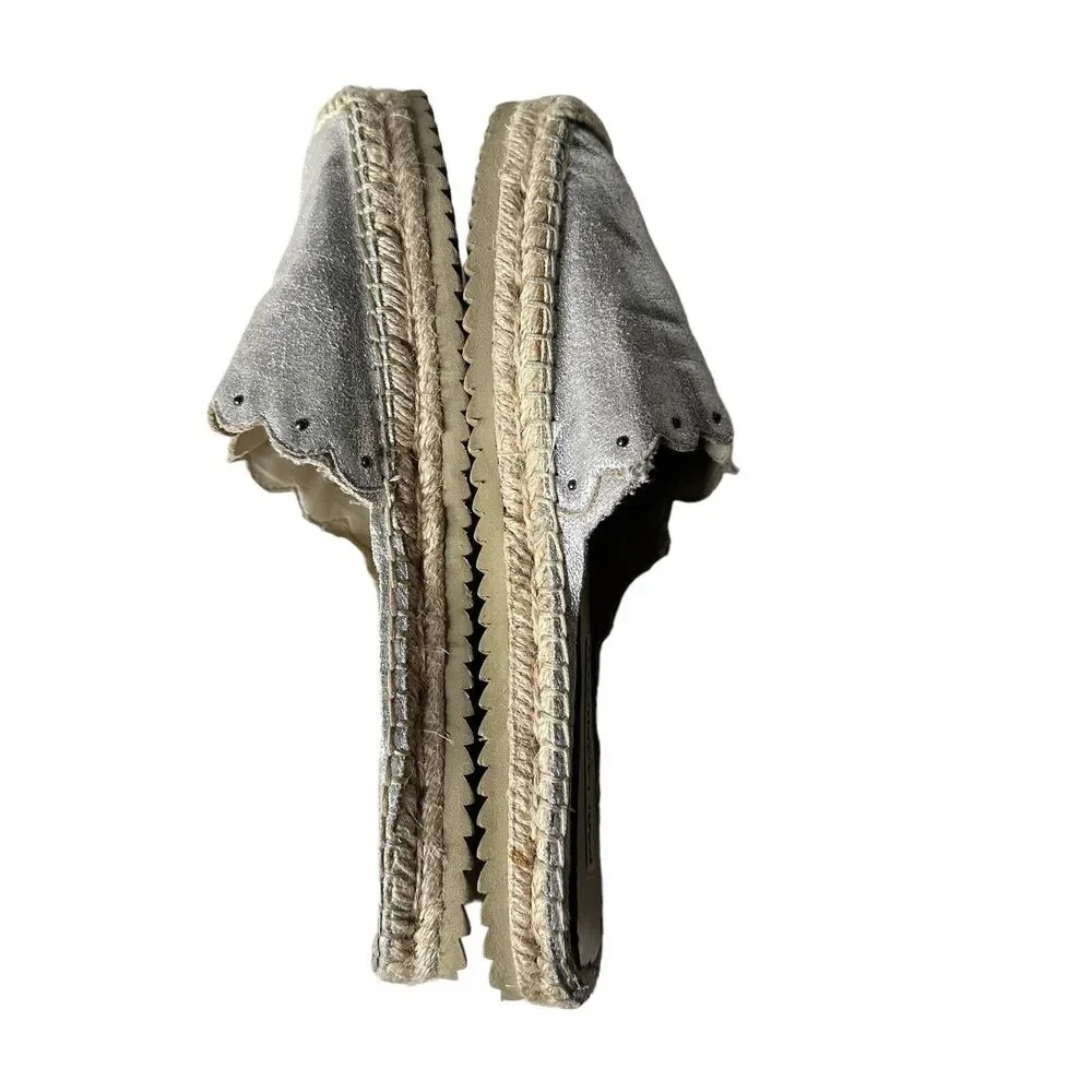 Karl Lagerfeld‎ Metallic Silver Espadrille Slides Slip on Shoes Women Size 7.5
